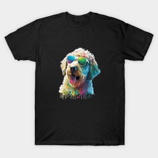 golden doodle dog and sunglasses in Summer One T-Shirt